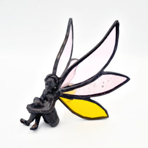 Stained Glass Fairy Sitting Happy Yellow & Pink