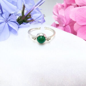 Green Jade Round Ring With Circles (925 Silver)