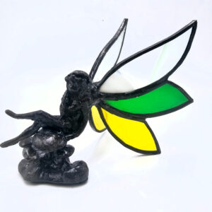 Green & Yellow Stained Glass Sitting Mushroom Fairy
