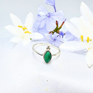 Green jade Diamond Ring With Top Dots (925 Silver)