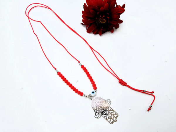 Hamsa Hand Necklace Red Evil Eye (Silver) - Image 2