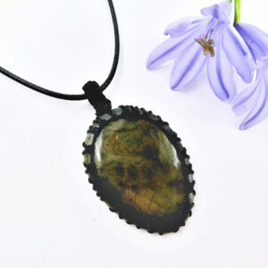 Labradorite Crystal Braided Necklace - Oval