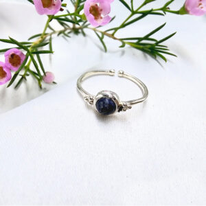 Lapis Lazuli Round With Side Circles Ring (925 Silver)