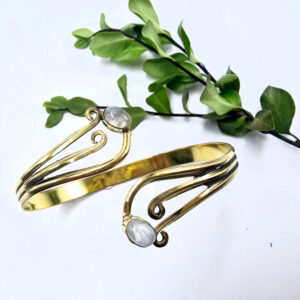 Double Swirl Moonstone Bangle (Brass)