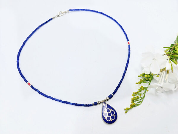 Tibetan Necklace Flower Drop Blue