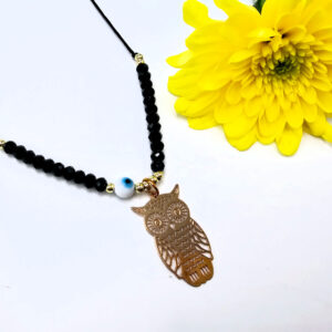 Owl Necklace Black Evil Eye (Gold)