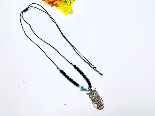 Owl Necklace Black Evil Eye (Silver) - Image 2