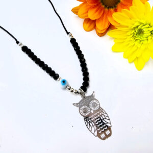 Owl Necklace Black Evil Eye (Silver)
