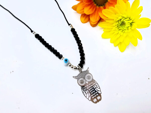 Owl Necklace Black Evil Eye (Silver)