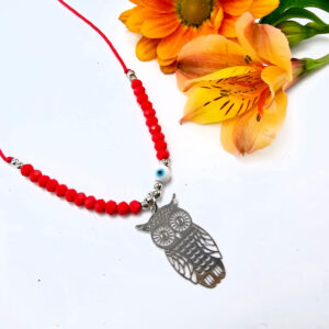 Owl Necklace Red Evil Eye (Silver)
