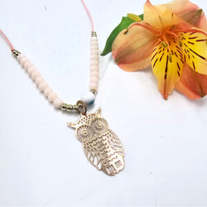 Owl Necklace Pink Evil Eye (Gold)