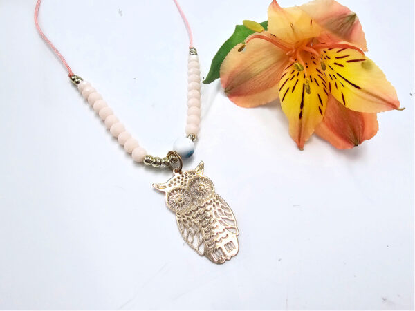 Owl Necklace Pink Evil Eye (Gold)