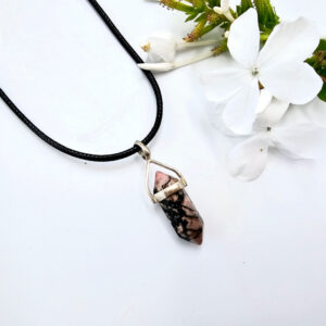 Rhodonite Mini Crystal Necklace A  (925 Silver)