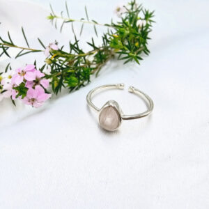 Rose Quartz Tear Ring (925 Silver)
