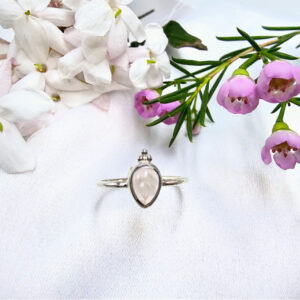 Rose Quartz Tear Ring With Circles (925 Silver)