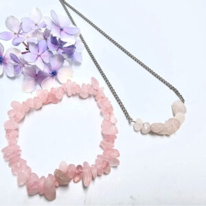 Rose Quartz  Chips Necklace & Bracelet Combo