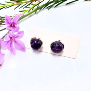 Round Amethyst Earrings (925 Silver)