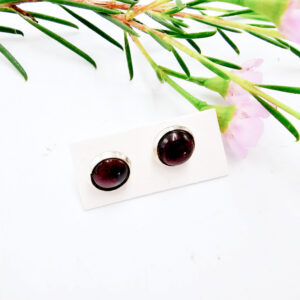 Red Garnet Stud Earrings (925 Silver)