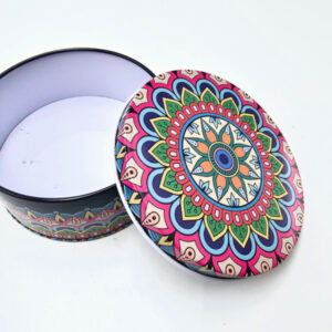 Round Storage Tin (Retro Flower Mandala) Large