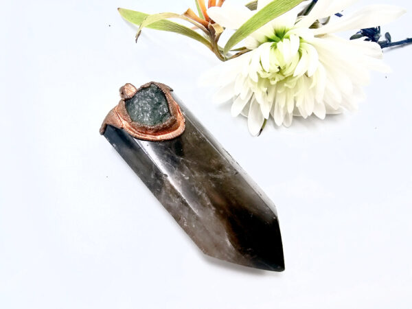 Smoky Quartz & Moldavite Copper Point