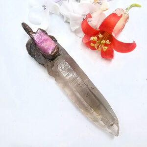 Smoky Quartz Copper Pendant With UV Active Ruby