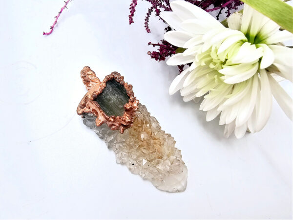 Spirit Quartz & Moldavite Copper Pendant