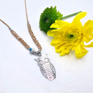 Owl Necklace Tan Evil Eye (Silver)