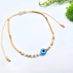 Evil Eye Bangle Beaded Tan