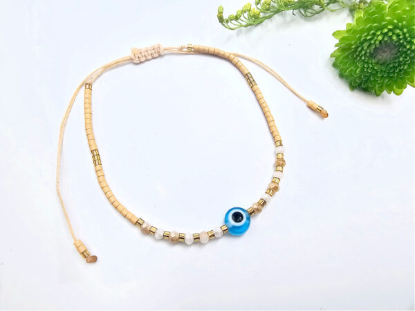 Evil Eye Bangle Beaded Tan