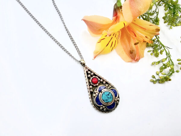 Tibetan Necklace Flower Dot Drop