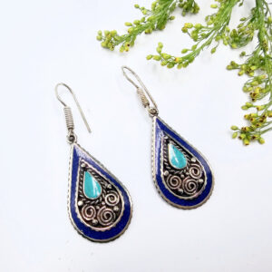 Tibetan Earrings Drop Blue Border