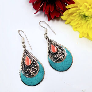 Tibetan Earrings Tear Turquoise