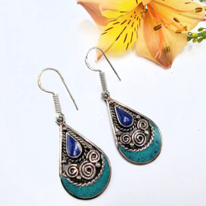Tibetan Earrings Tear Drop Turquoise