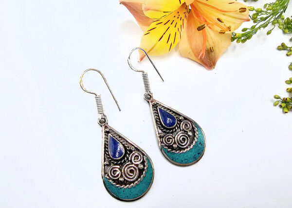 Tibetan Earrings Tear Drop Turquoise