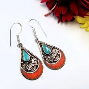 Tibetan Earrings Drop Twirl Turquoise