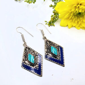 Tibetan Earrings Triangle Blues