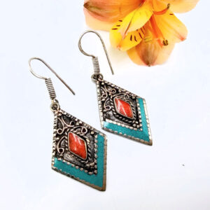Tibetan Earrings Triangle Red & Blue