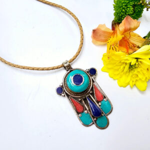 Tibetan Necklace Hamsa Hand Large