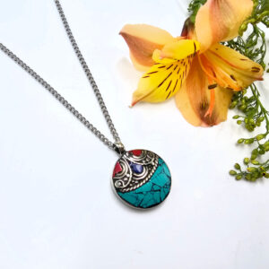 Tibetan Necklace Round Red Dot