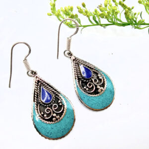 Tibetan Earrings Drop Blue