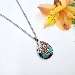 Tibetan Necklace Tear Red Dots