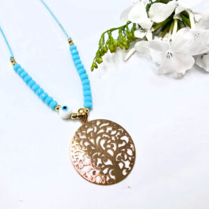 Tree Of Life Necklace Blue Evil Eye (Gold)