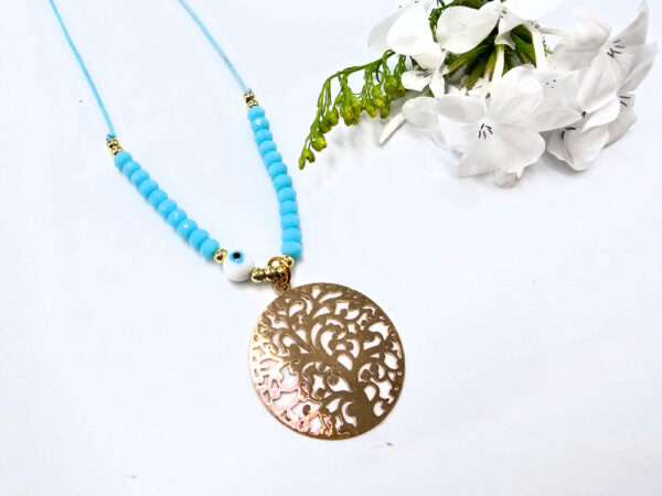 Tree Of Life Necklace Blue Evil Eye (Gold)