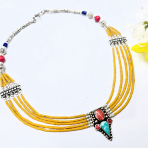 Tibetan Choker Necklace Layered Yellow
