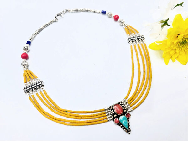 Tibetan Choker Necklace Layered Yellow
