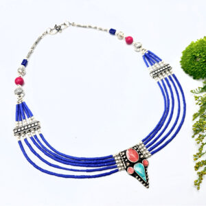 Tibetan Choker Necklace Layered Blue