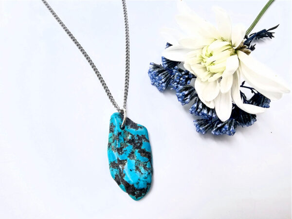 Turquoise pendant on a silver stainless steel chain