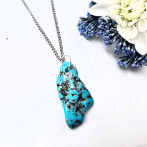 Blue Turquoise pendant on a stainless steel chain