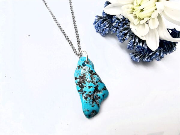 Blue Turquoise pendant on a stainless steel chain