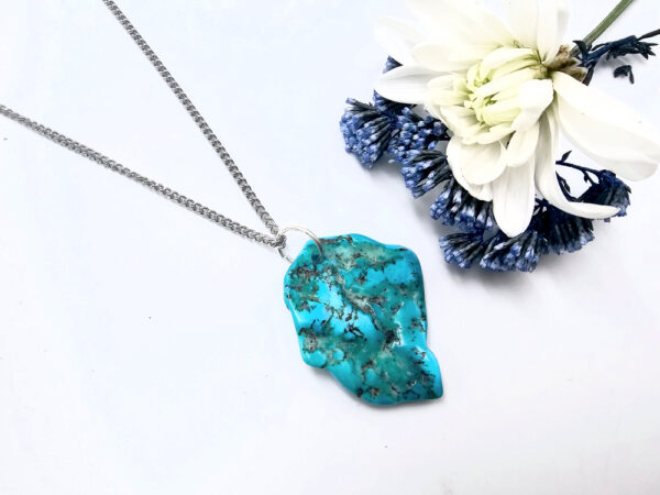 large Turquoise pendant on a stainless steel chain